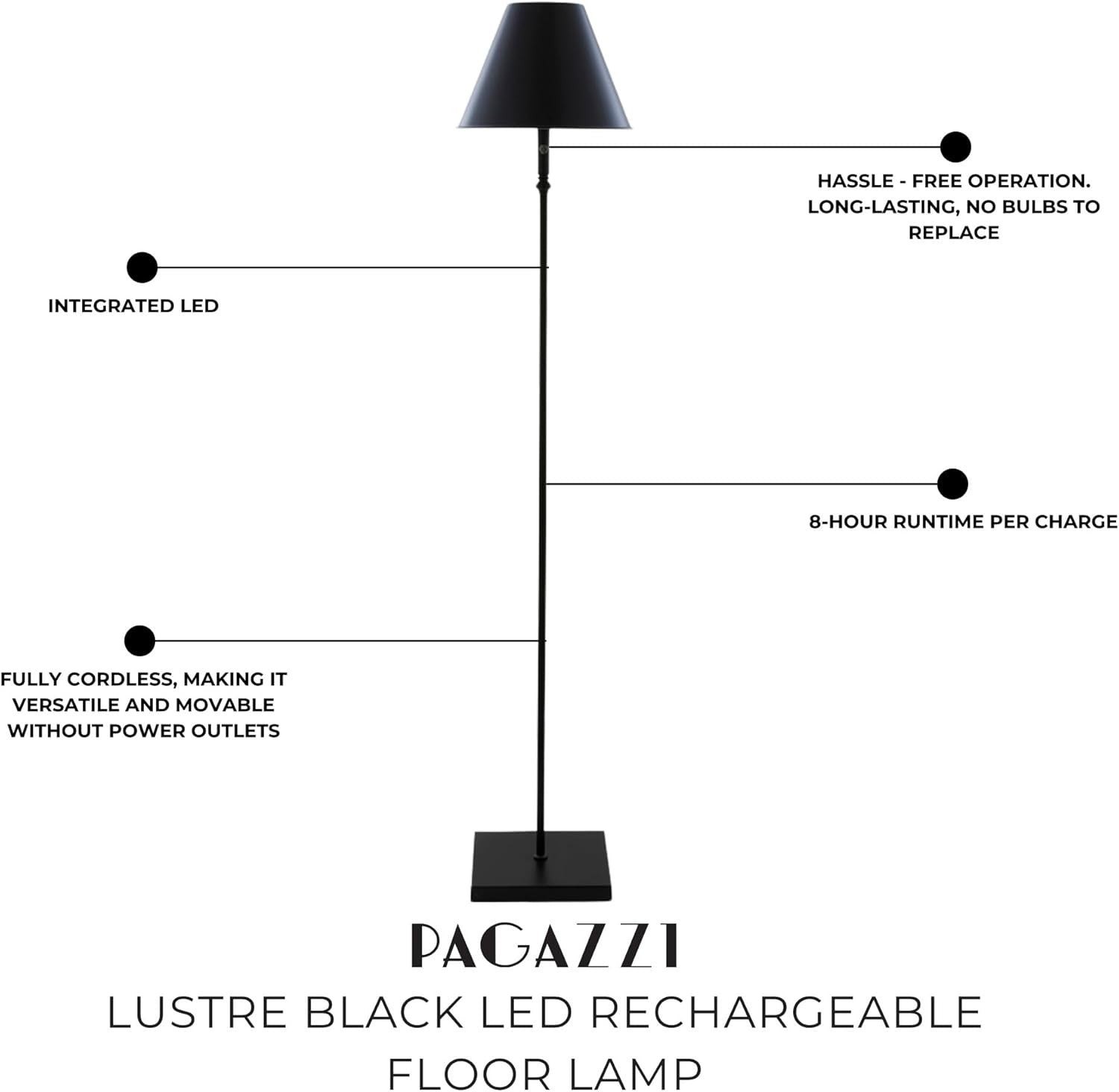 Cordless LED Floor Lamp 155cm Tall, USB Recharge, Dimmable Warm Light