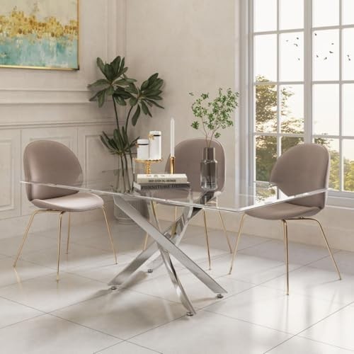 Rectangular Glass Dining Table 150cm Clear Top Silver Metal Legs 6 Seater