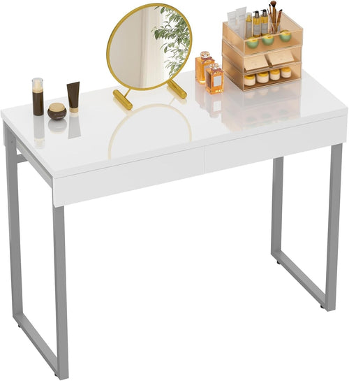 White Makeup Vanity Dressing Table Desk w/ 2 Drawers Small Spaces 100x40cm