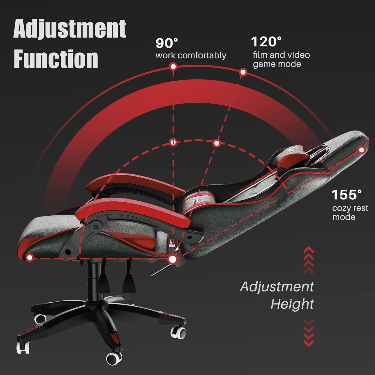 Ergonomic Gaming Chair Swivel Office Chair w/ Lumbar & Headrest Red