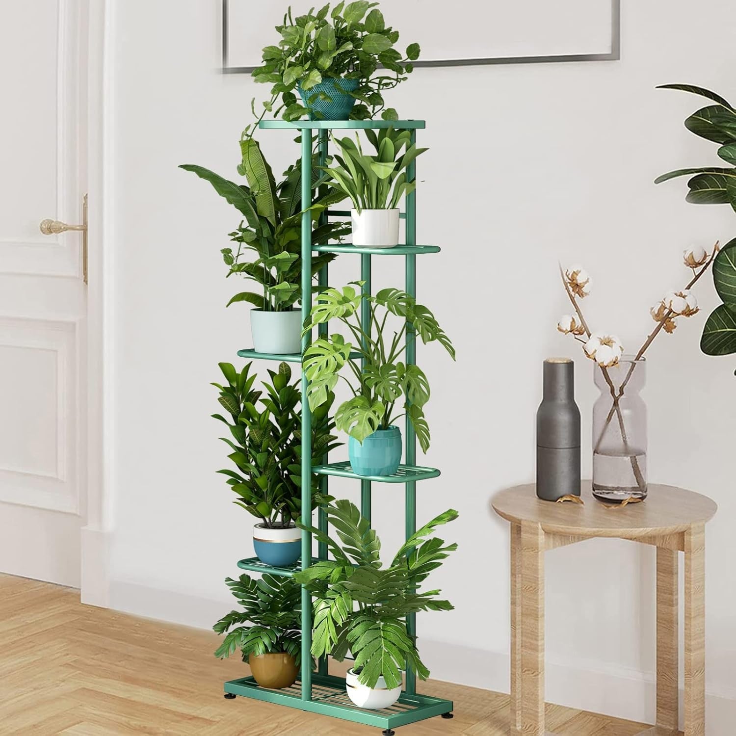 6 Tier Green Metal Plant Stand Indoor Outdoor 7 Pot Flower Display Shelf Rack
