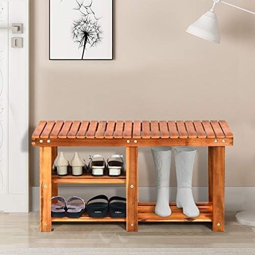 Large 3-Tier Acacia Wood Shoe Rack Bench Wide Storage Seat for Hallway Home