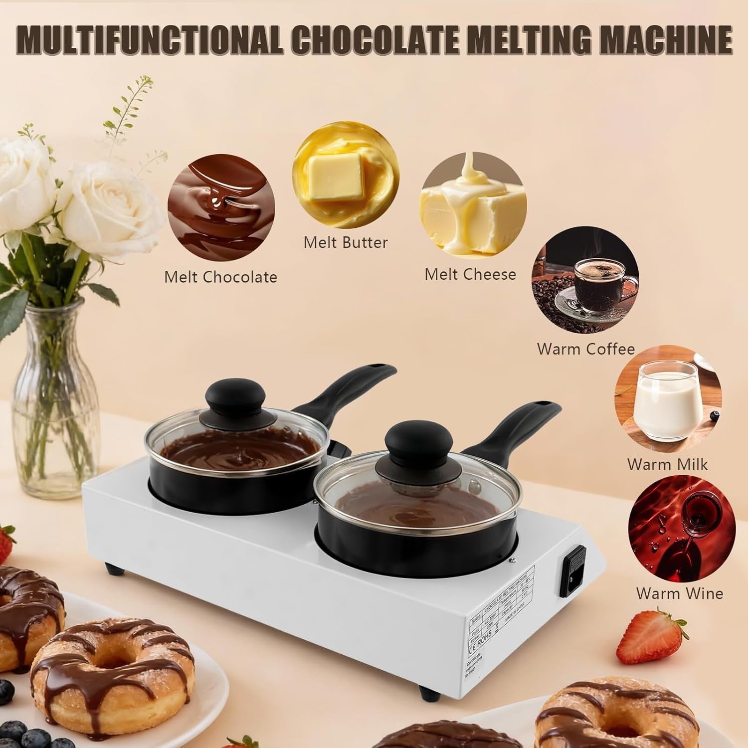 Chocolate Tempering Machine 2 Pot Electric Melter 30-85C UK Plug