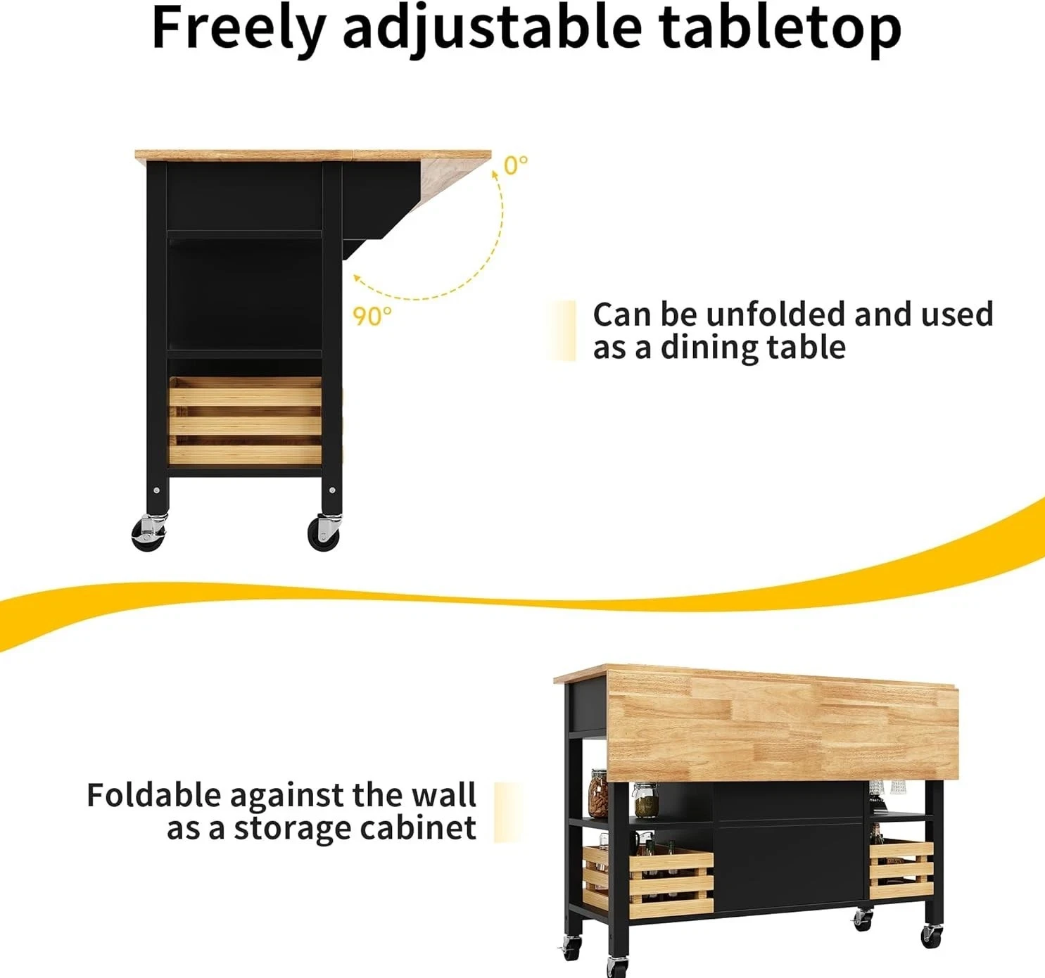 Kitchen Island Trolley with Cabinet, 3 Drawers & Spice Rack, 45x120x90cm