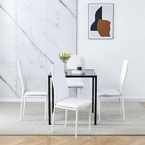 Square Glass Dining Table Set 4 Chairs Modern Space Saving Black White Leather