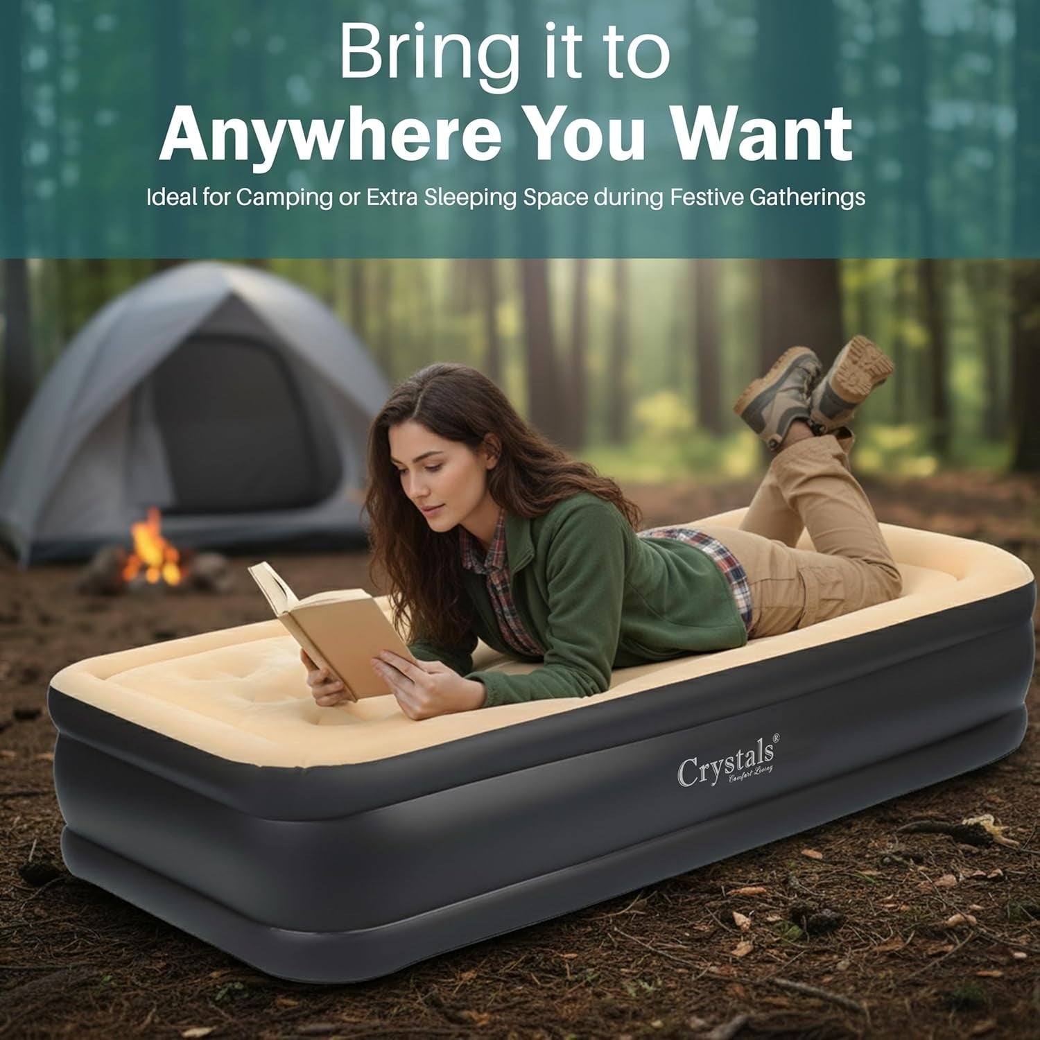 Single High Raised Air Bed with Built-In Electric Pump Waterproof Mattress