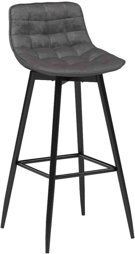 Dark Grey Faux Leather Bar Stools Set of 2 Ergonomic Kitchen Counter Seats