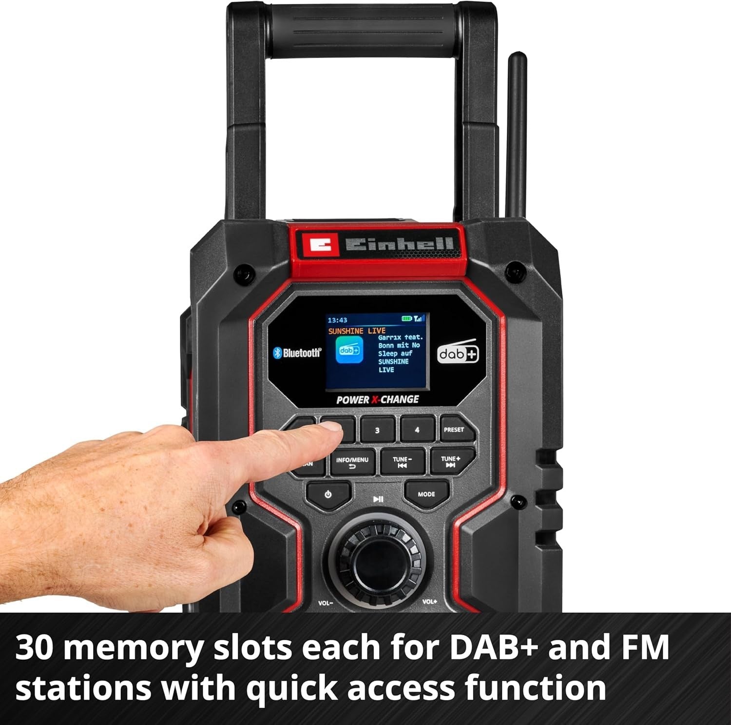 Cordless Building Site Radio DAB+/FM/Bluetooth USB, IP65, Red