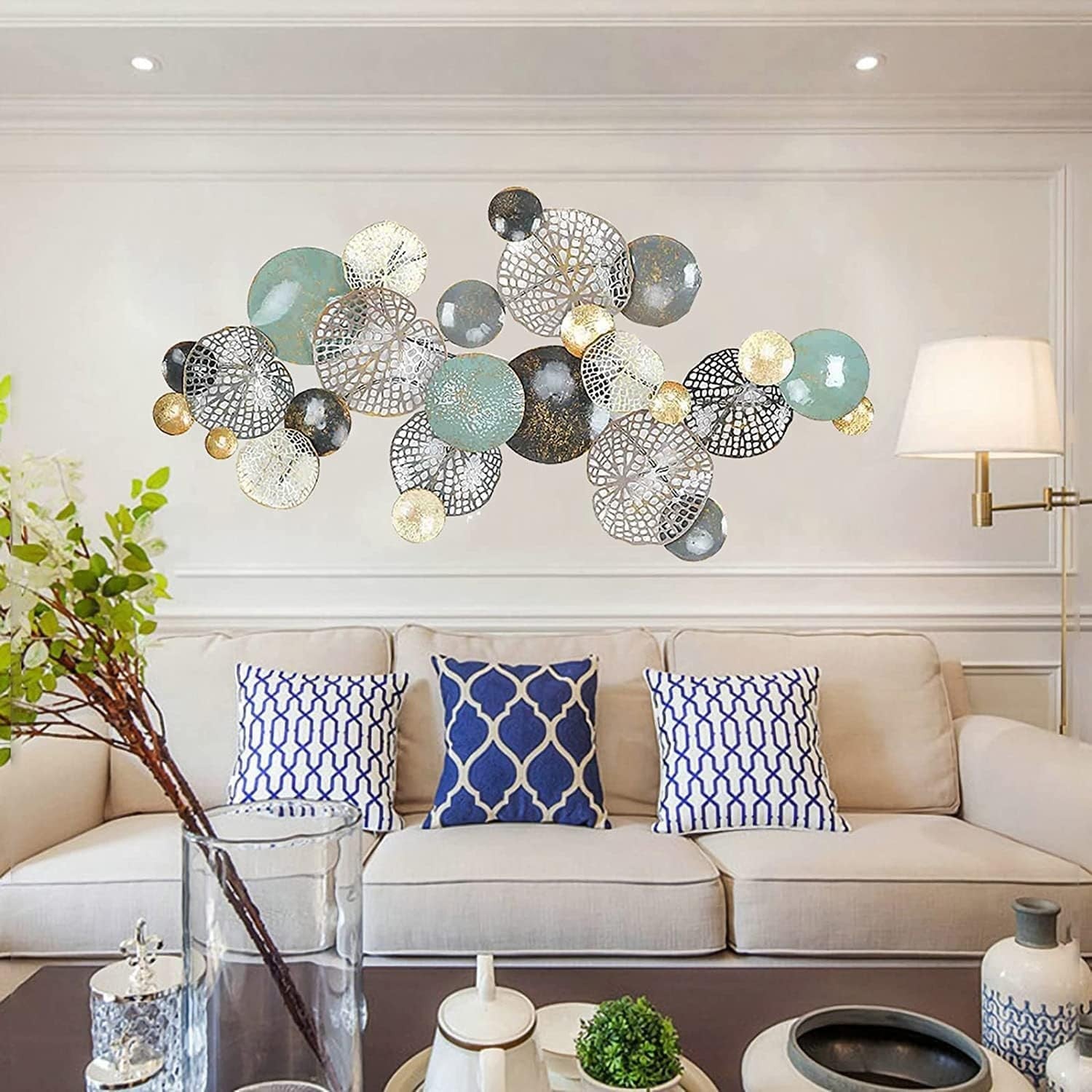 3D Metal Lotus Leaf Wall Art Decor Gold Silver Blue 120x60cm