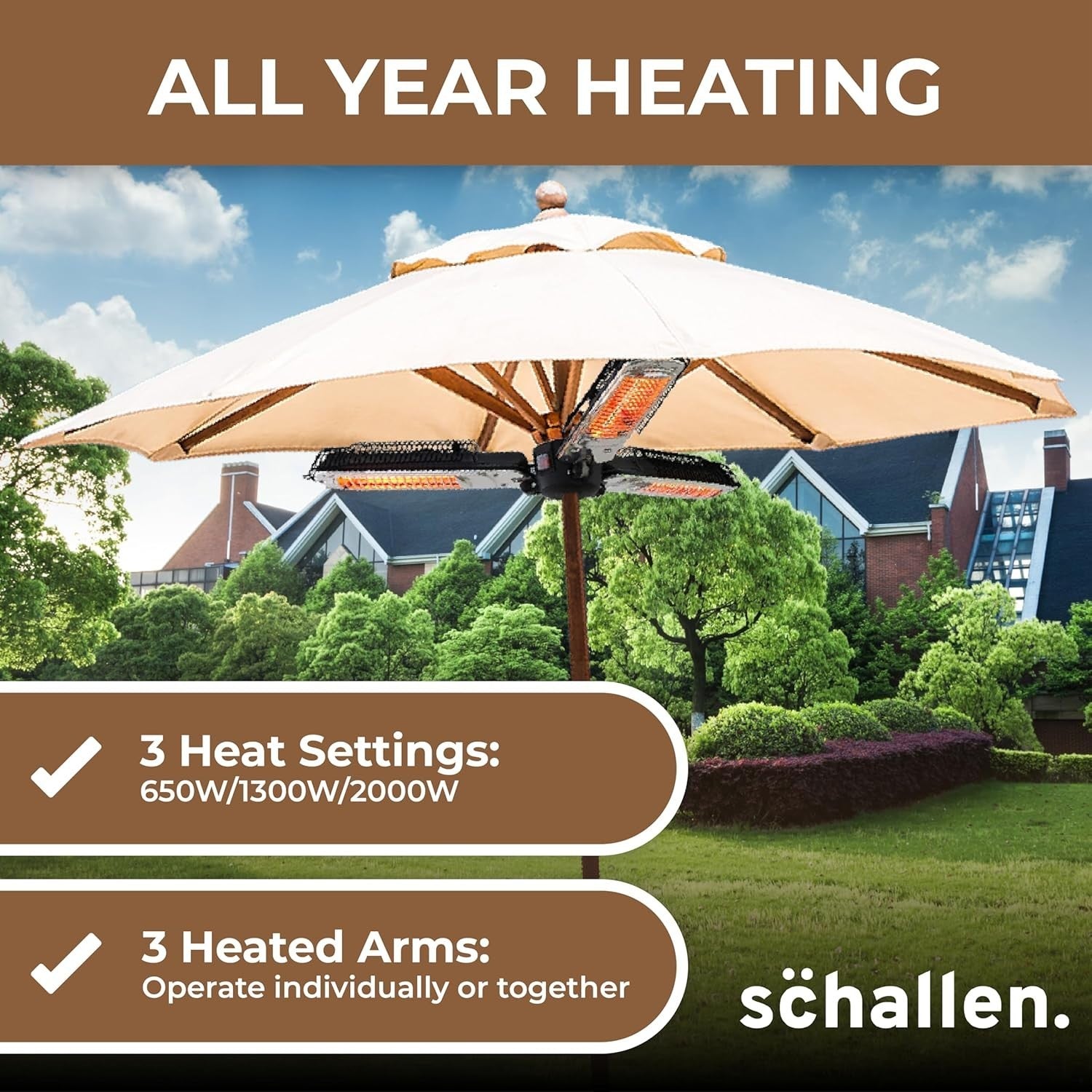 Outdoor Electric Parasol Heater 2000W Fast Heating Foldable Arms Patio Safe