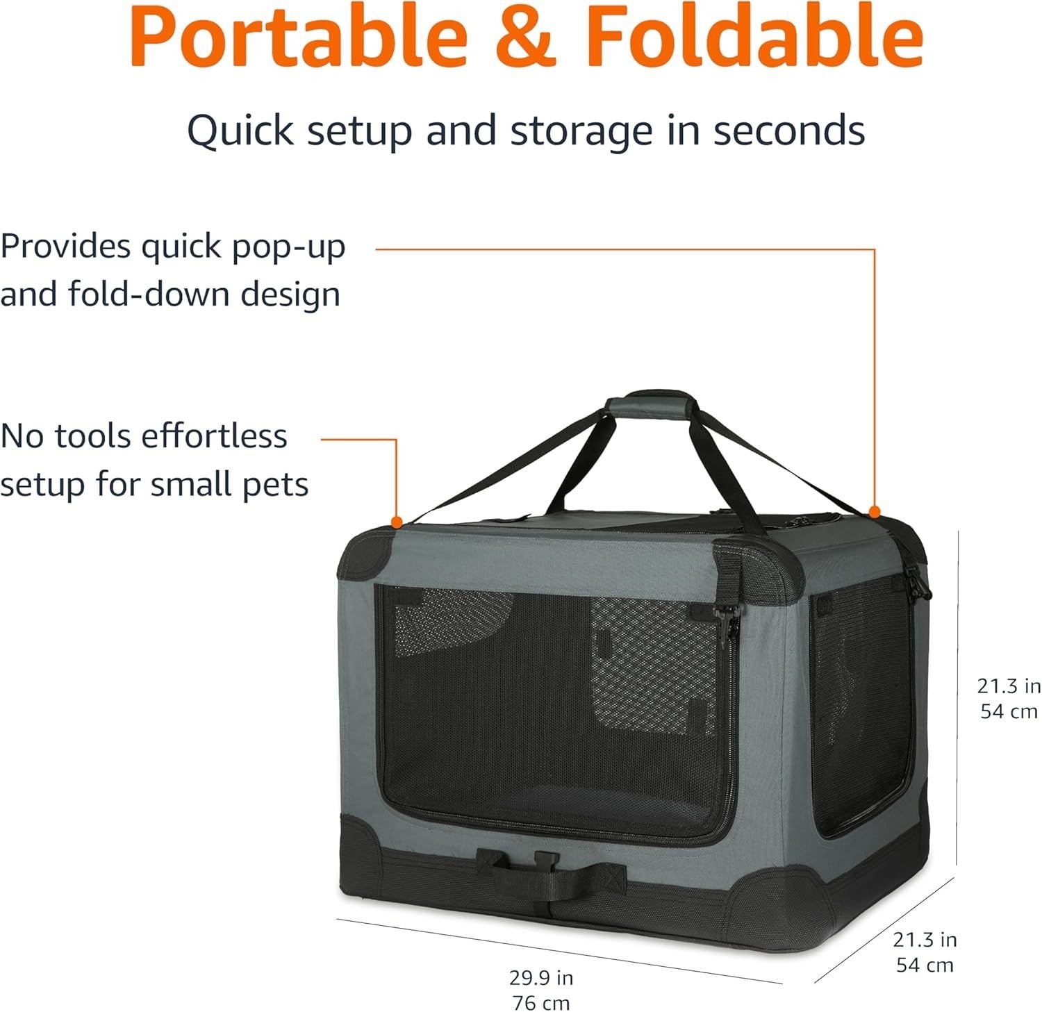 Medium Dog Cat Travel Crate Soft Folding Pet Carrier Cage 76x54x54cm Grey