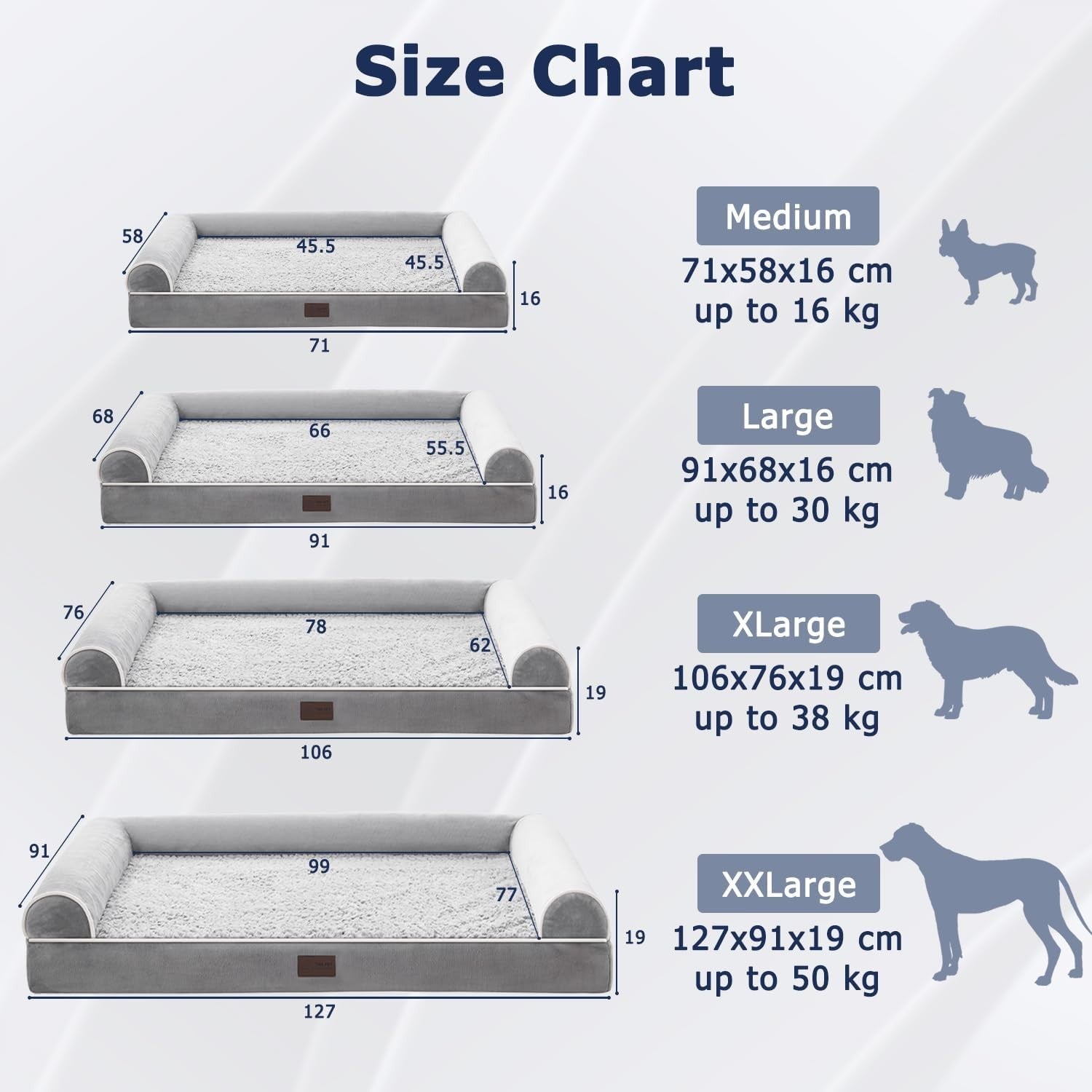 Orthopedic Dog Bed 71x58cm Waterproof Washable Grey
