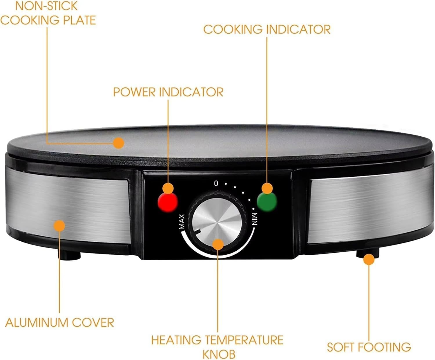 1200W Electric Crepe & Pancake Maker 30cm Non-Stick Adjustable Temp