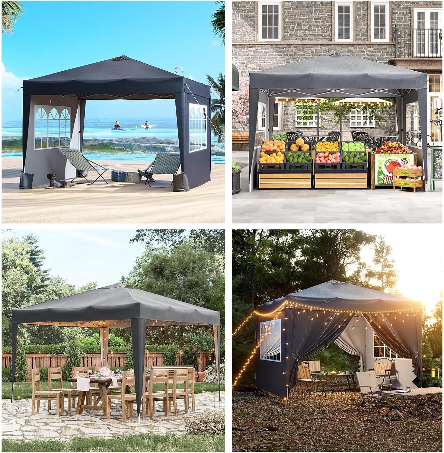 3x3M Grey Gazebo With Sides Mesh Windows Waterproof Garden Party Tent