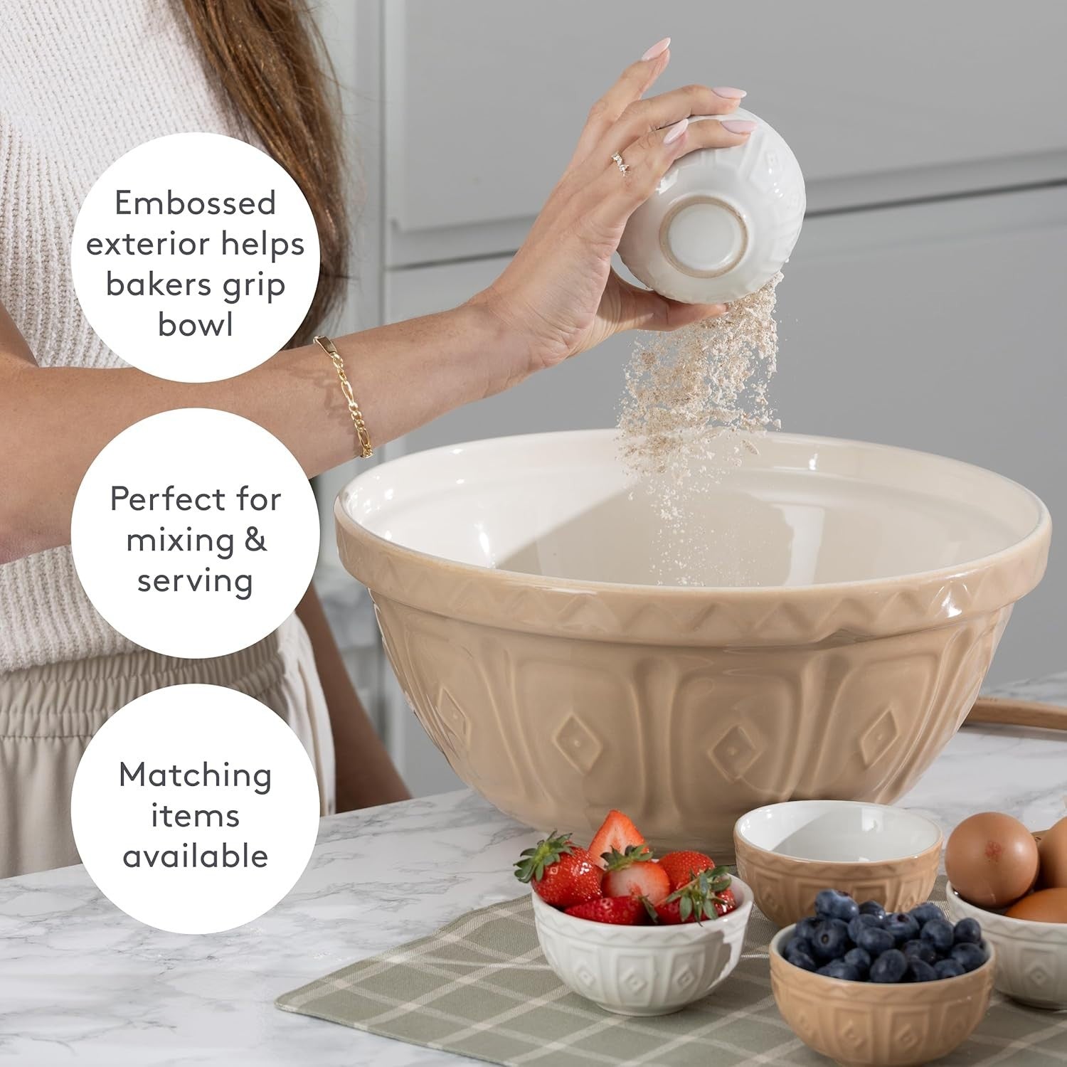 4.5L Ceramic Mixing Bowl 29cm Embossed Woodland Design Grey