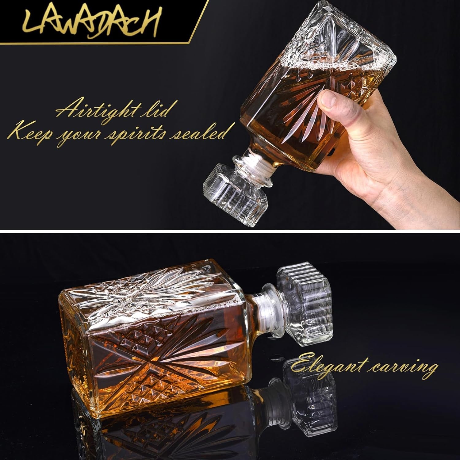 Luxury Glass Whiskey Decanter Set of 3 Vintage Cut Bar Bottles