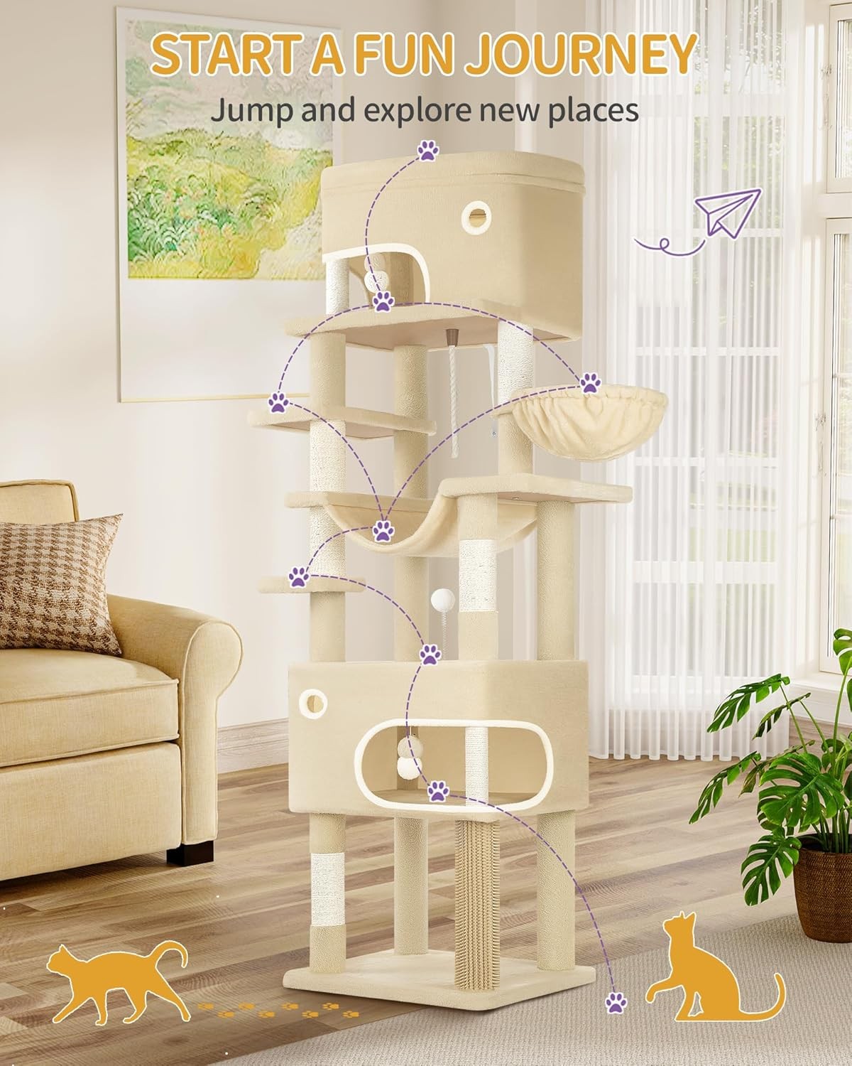 203cm Tall Cat Tree Tower XXL Multi-Level Scratching Posts Condos Large Cats