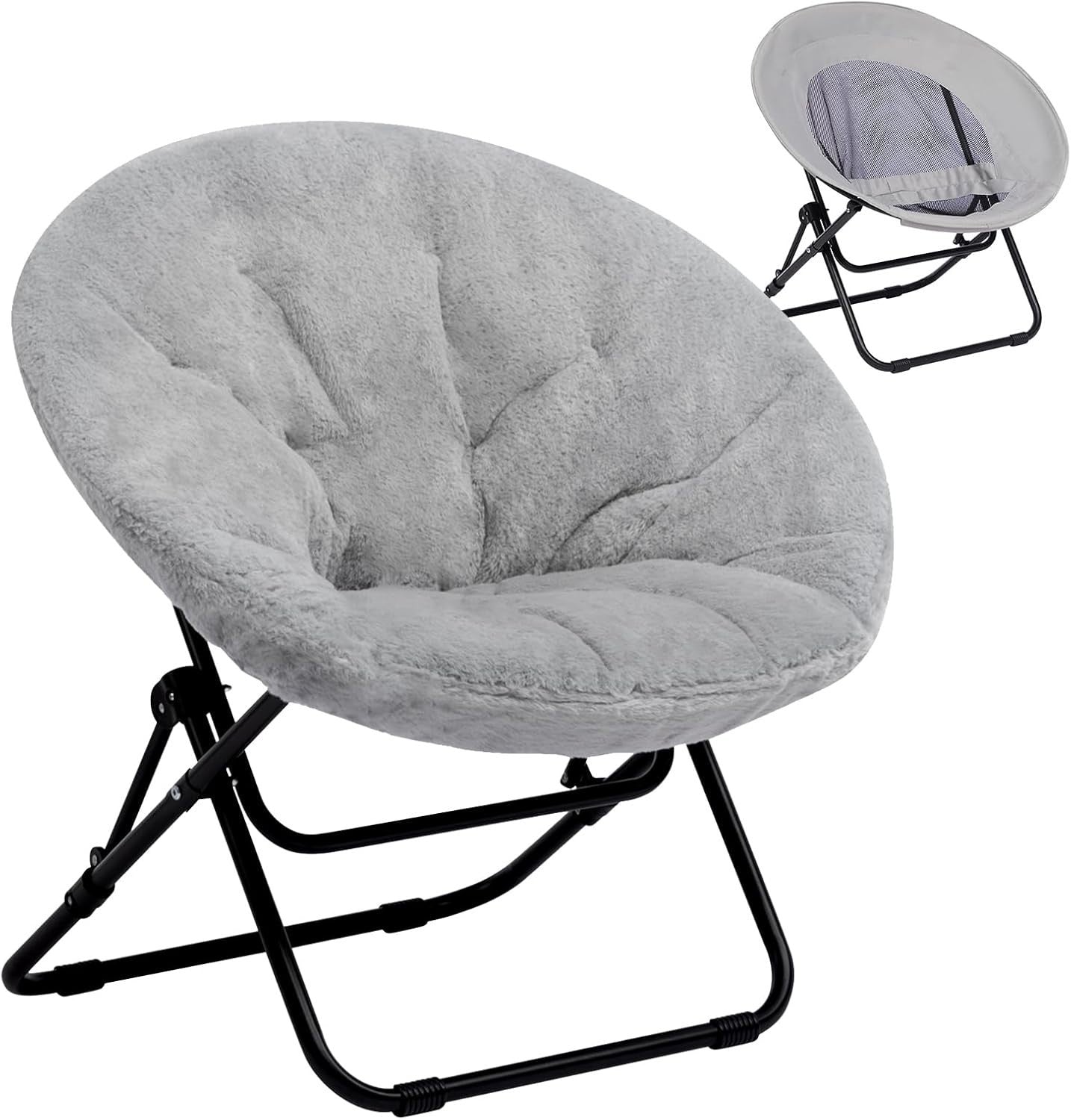 Plush Folding Saucer Chair - Portable Round Armchair for Living Room & Bedroom