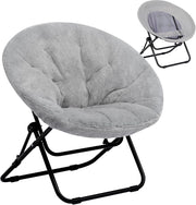 Plush Folding Saucer Chair - Portable Round Armchair for Living Room & Bedroom