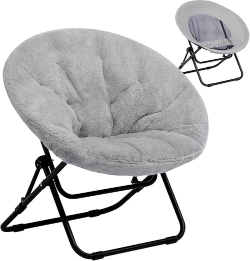Plush Folding Saucer Chair - Portable Round Armchair for Living Room & Bedroom