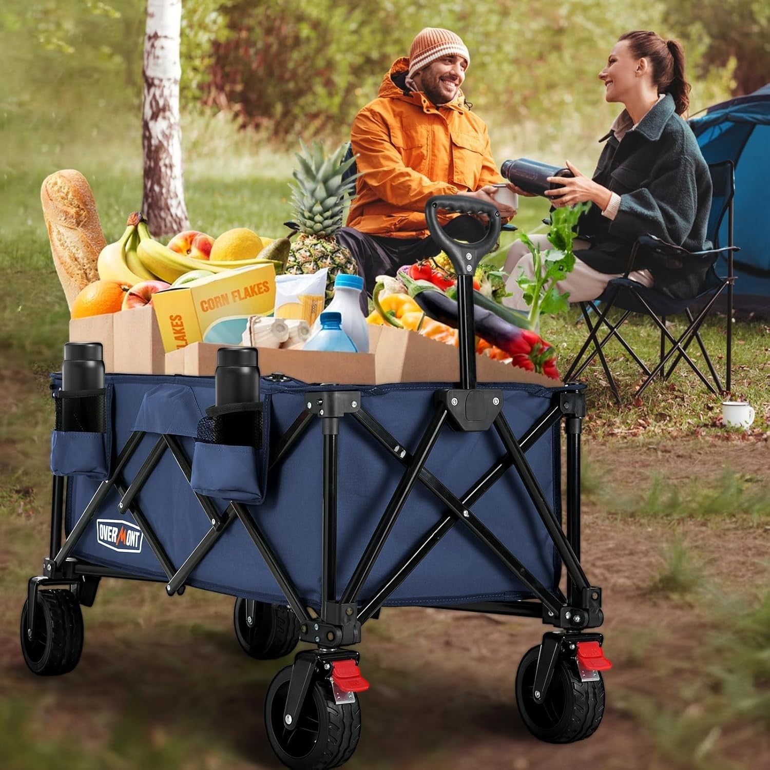 Blue Heavy Duty Camping Wagon 150L Extra Wide Wheel Folding Festival Garden Cart