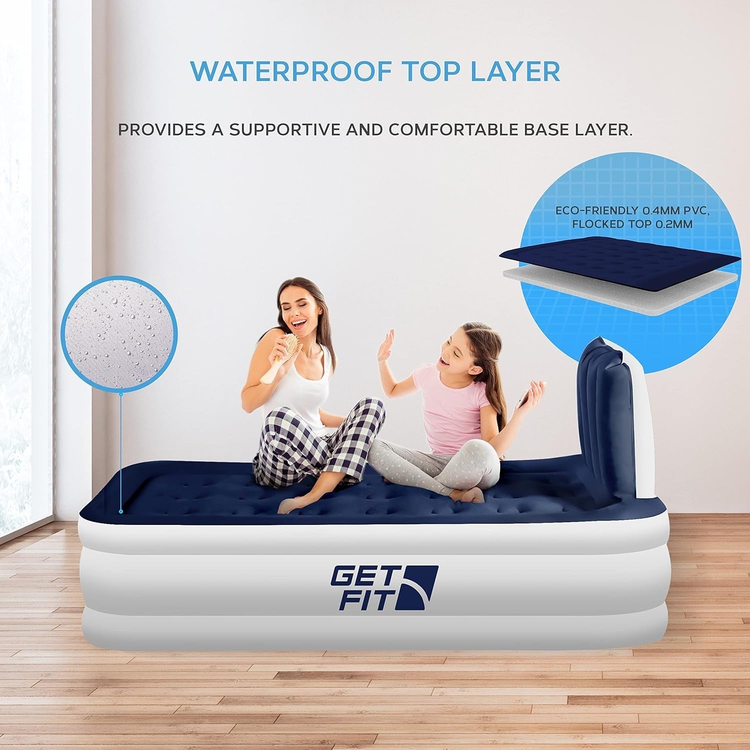 Elevated Air Mattress with Electric Pump & Headboard – Single 99x196cm