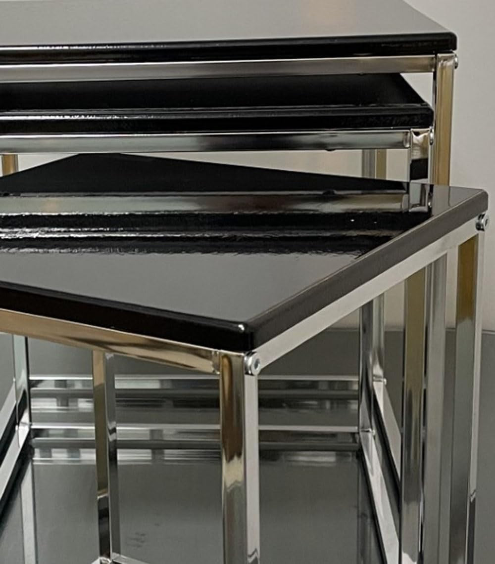 3 Black Nesting Coffee Tables Set Space Saving Living Room Side End Square