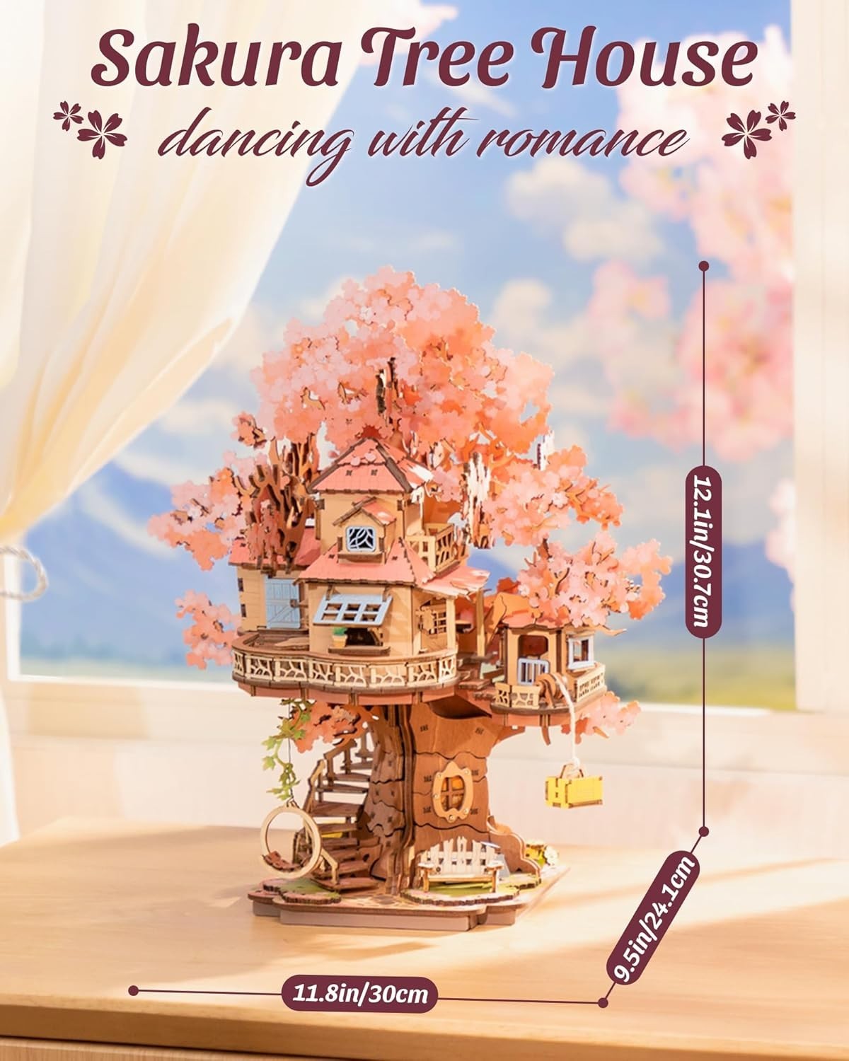 3D Wooden Sakura Tree House Puzzle – DIY Model Kit for Home Decor