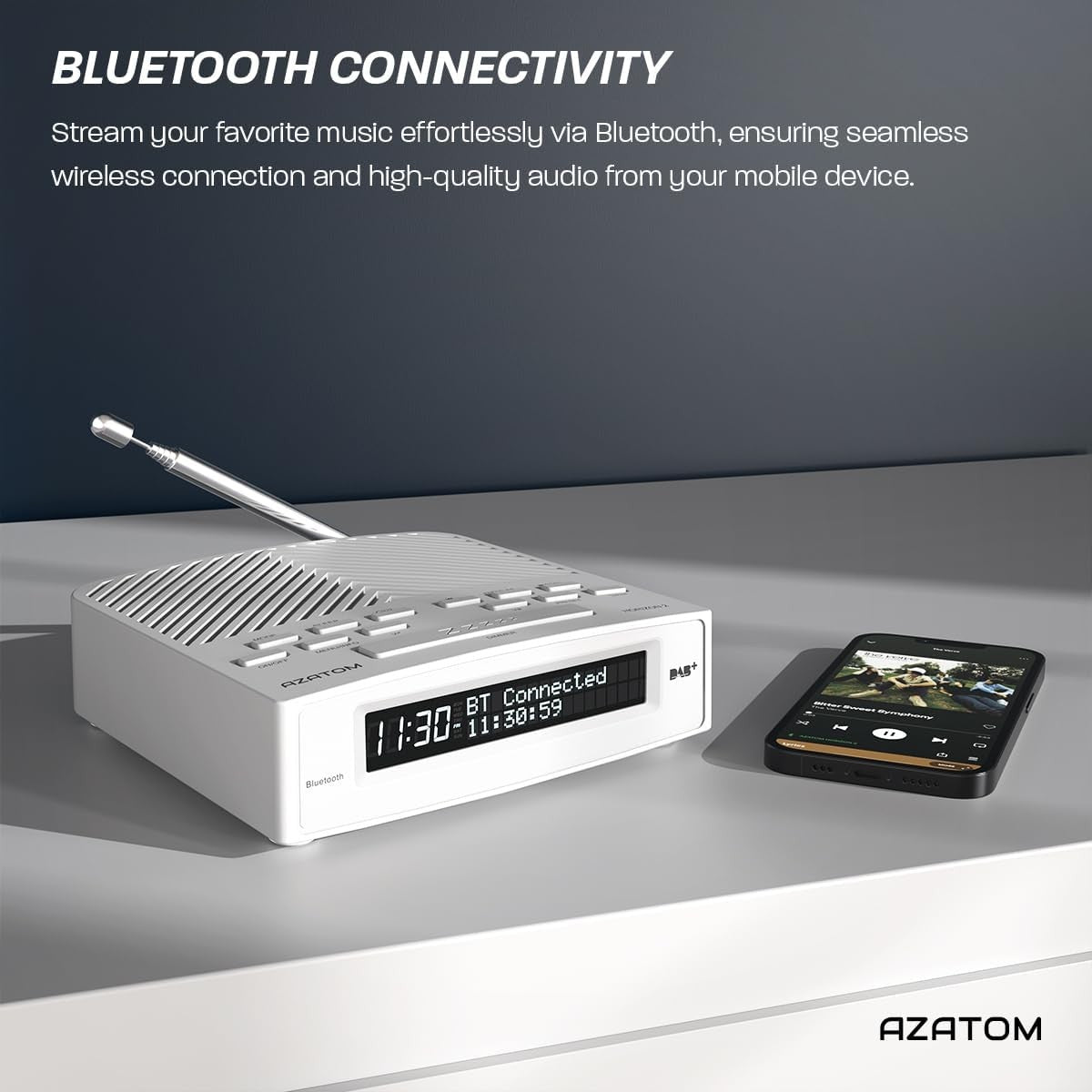 DAB DAB+ FM Bedside Digital Radio Alarm Clock Bluetooth USB Charging
