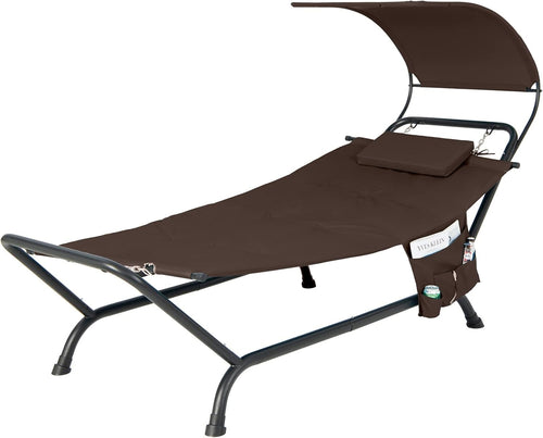 Luxury Outdoor Coffee Hammock with Stand & Canopy, Padded Lounger 243x103x135cm