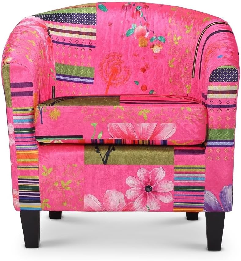 Pink Patchwork Accent Tub Chair Colourful Bucket Armchair