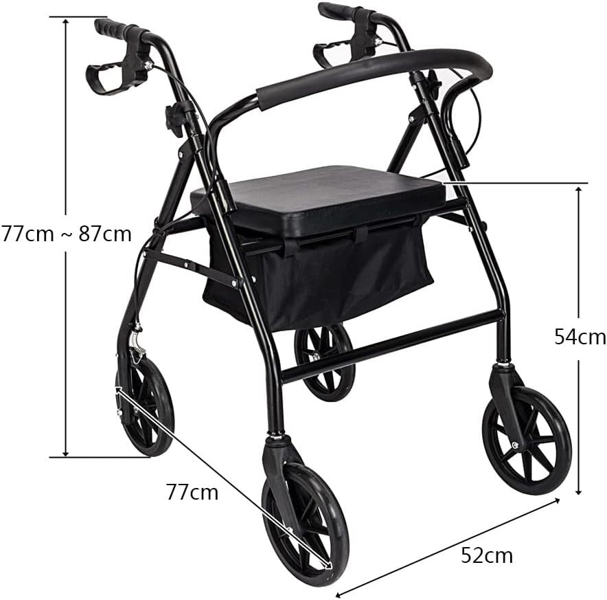 4 Wheel Rollator Walker Lightweight Folding Mobility Aid with Seat Brakes