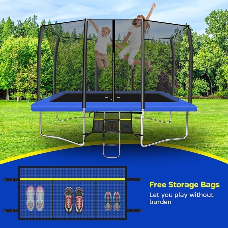 7x10ft Rectangular Garden Trampoline Safety Enclosure Ladder Shoe Net