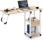 Overbed Laptop Table on Wheels Adjustable Bedside Desk Lift Top Storage