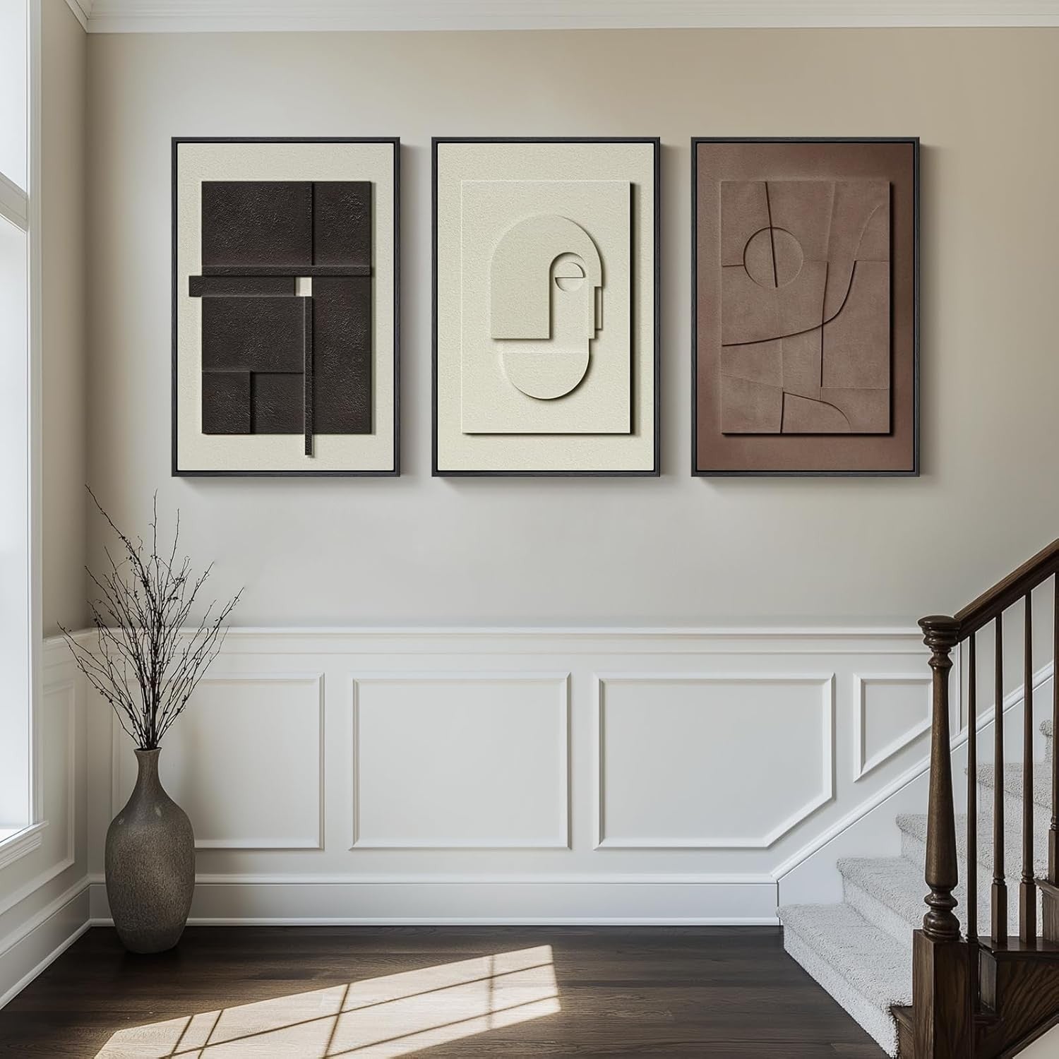 Large 3D Textured Wall Art Set 3pc 24x36in Framed Abstract
