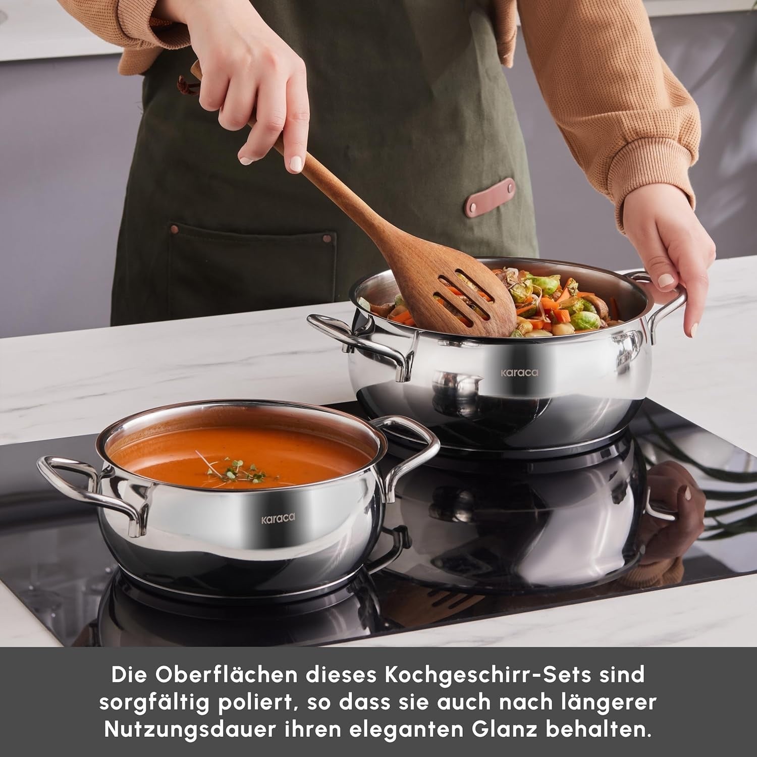 8pc Stainless Steel Induction Cooking Pot Cookware Set with Glass Lids PFOA Free