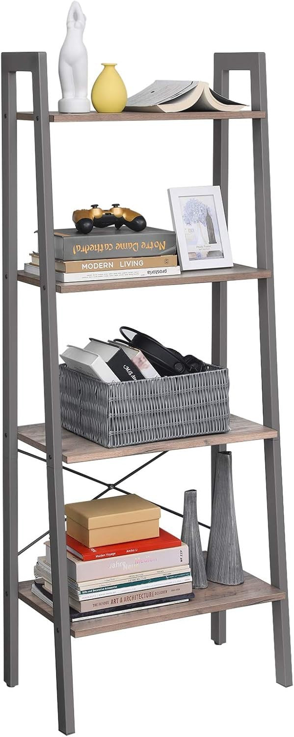 4-Tier Ladder Shelf Bookcase – Industrial Greige Storage Unit for Home & Office