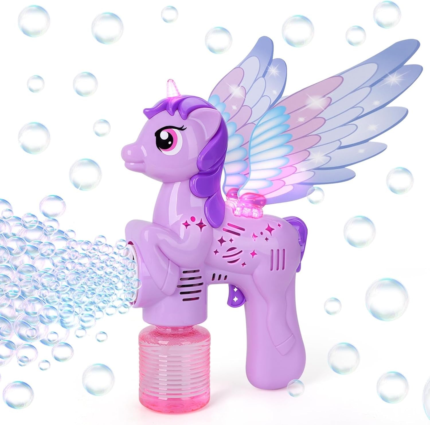 Unicorn Bubble Gun LED Light Wings Purple Toy