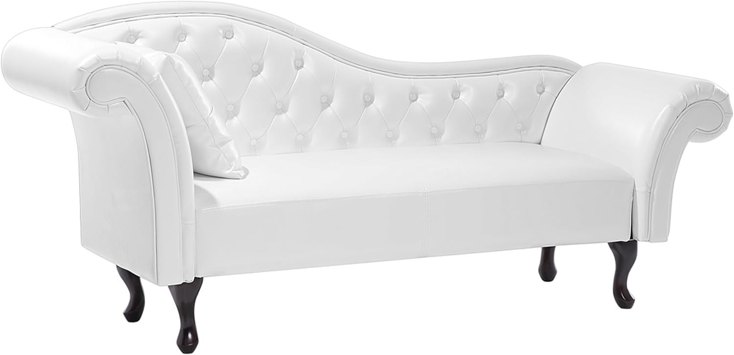 White Faux Leather Chaise Lounge Left Hand Tufted Chesterfield Sofa Seat
