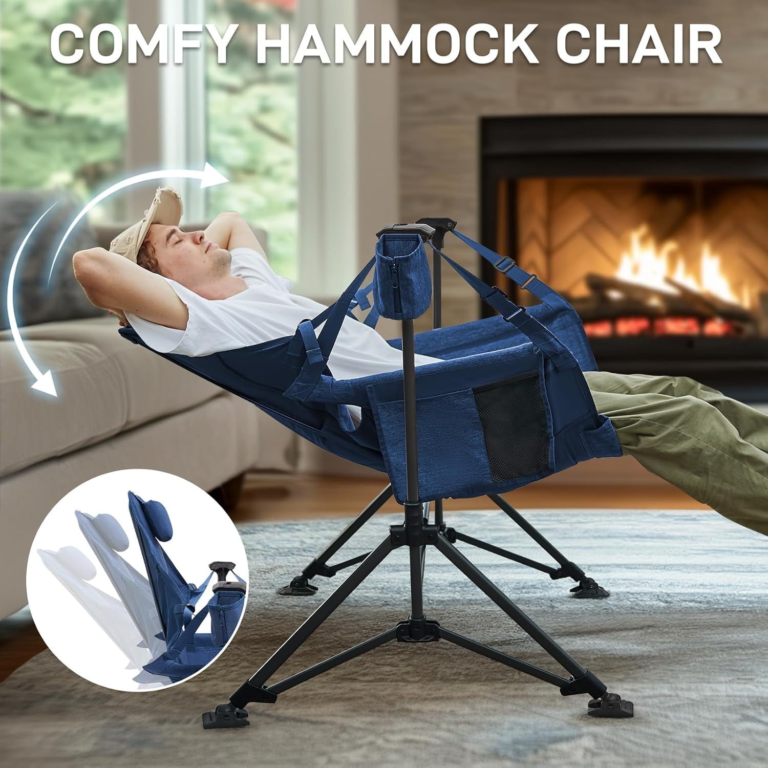 Folding Swing Hammock Chair Outdoor Rocker 180KG Heavy Duty Padded Seat