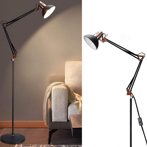 Adjustable LED Reading Floor Lamp E27 Black Copper Standing Light