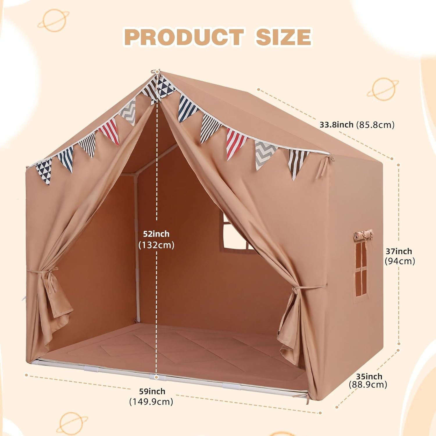 Large Kids Play Tent Indoor Outdoor Castle Bed Playhouse Brown