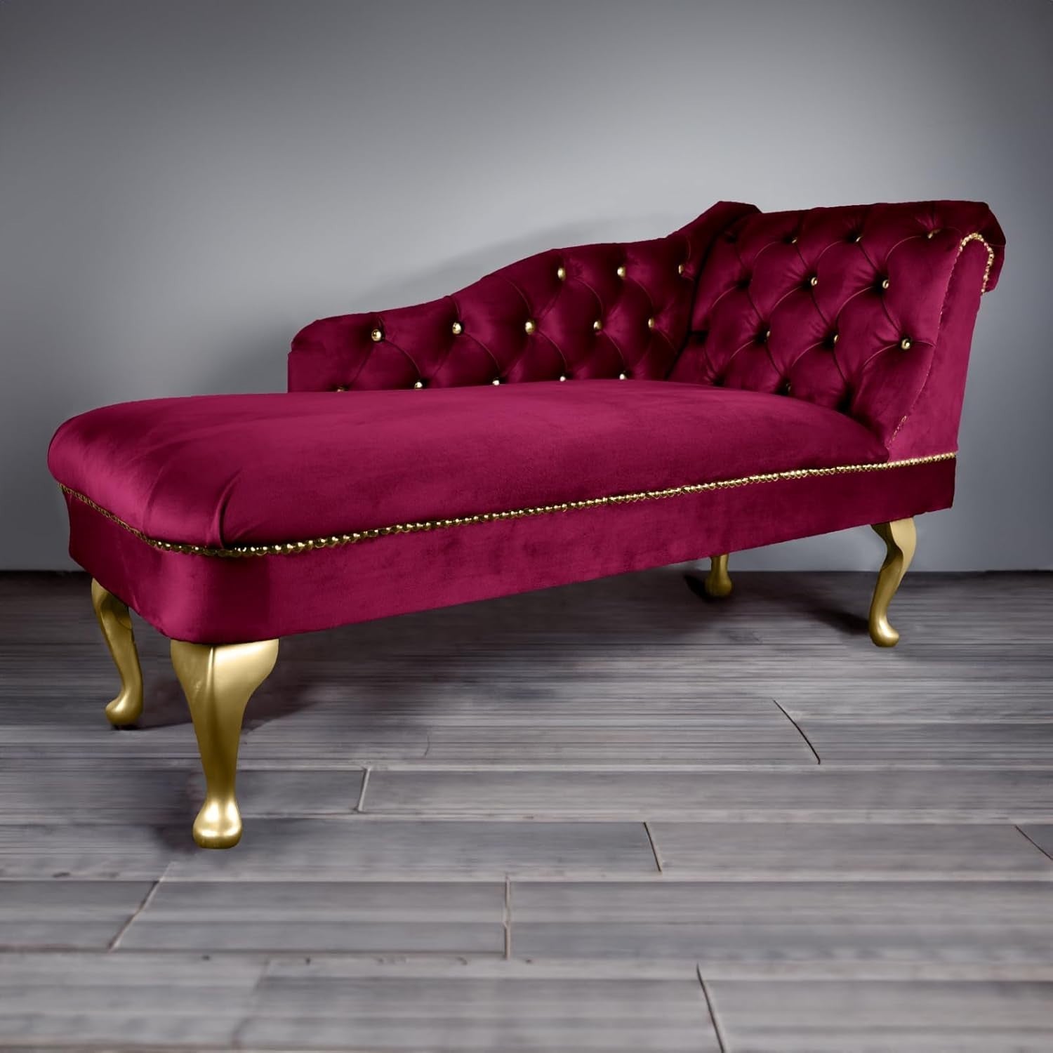 Velvet Chaise Lounge Sofa Tufted Right Hand Chair Fuschia Bedroom Living