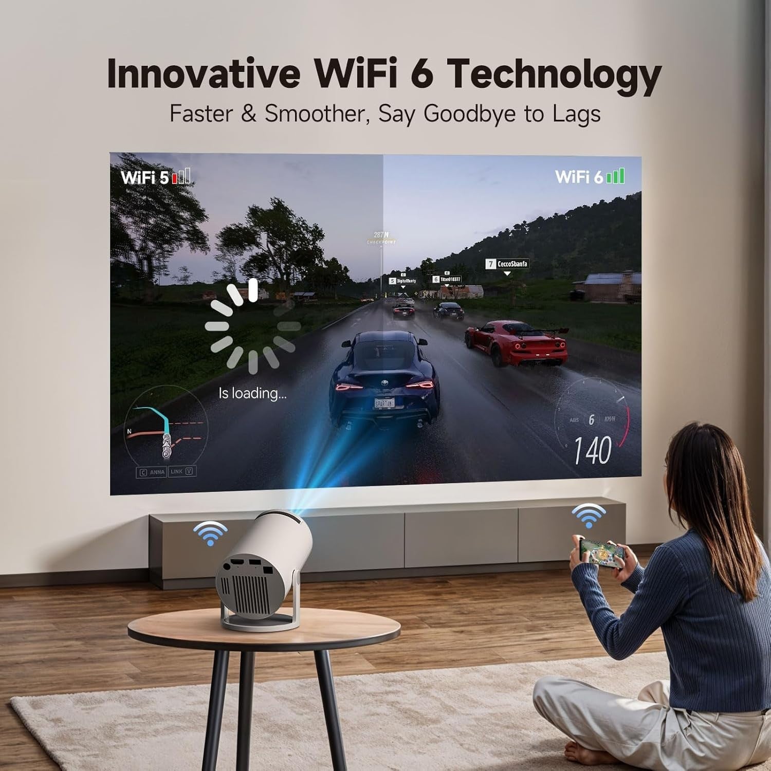 4K Mini Projector 1080P WiFi 6 Bluetooth 5.4 Android Portable