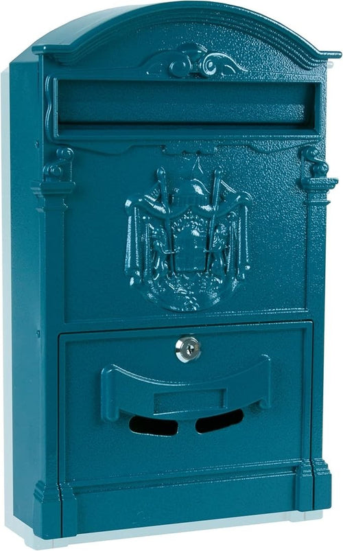 Wall Mounted Lockable Mailbox Blue | Large Vintage Post Box | Rustproof Steel