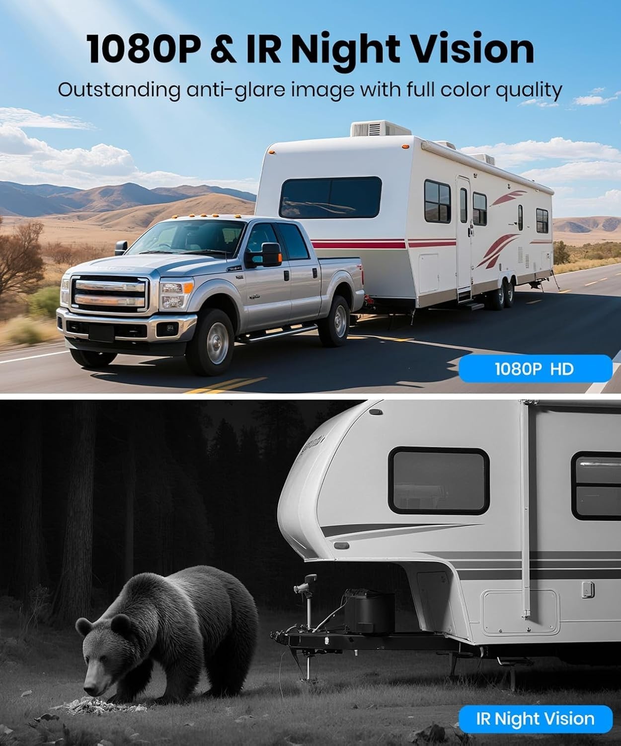 Solar Wireless Reversing Camera System 1080P HD Dual Camera 7.2" DVR