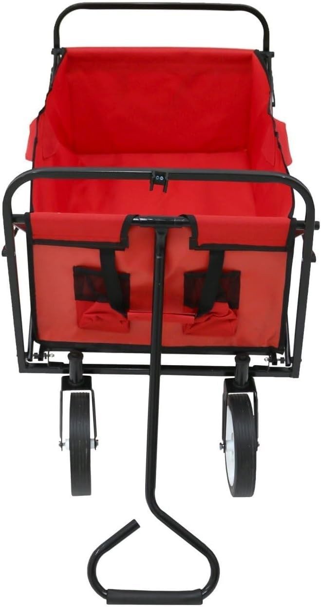 Heavy Duty Foldable Garden Festival Trolley Wagon Cart 70kg Capacity – Red