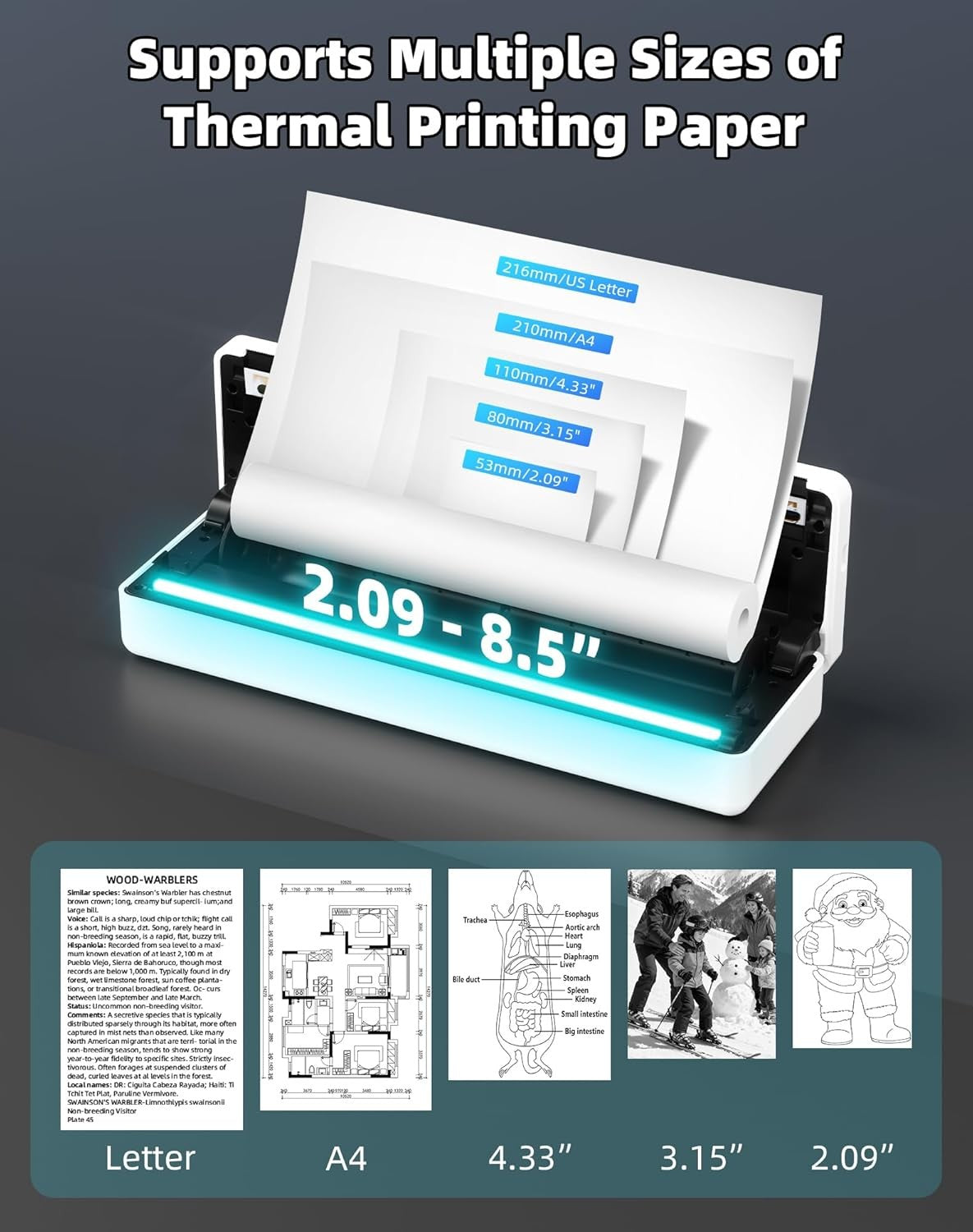 Portable Thermal Printer Bluetooth Inkless Wireless