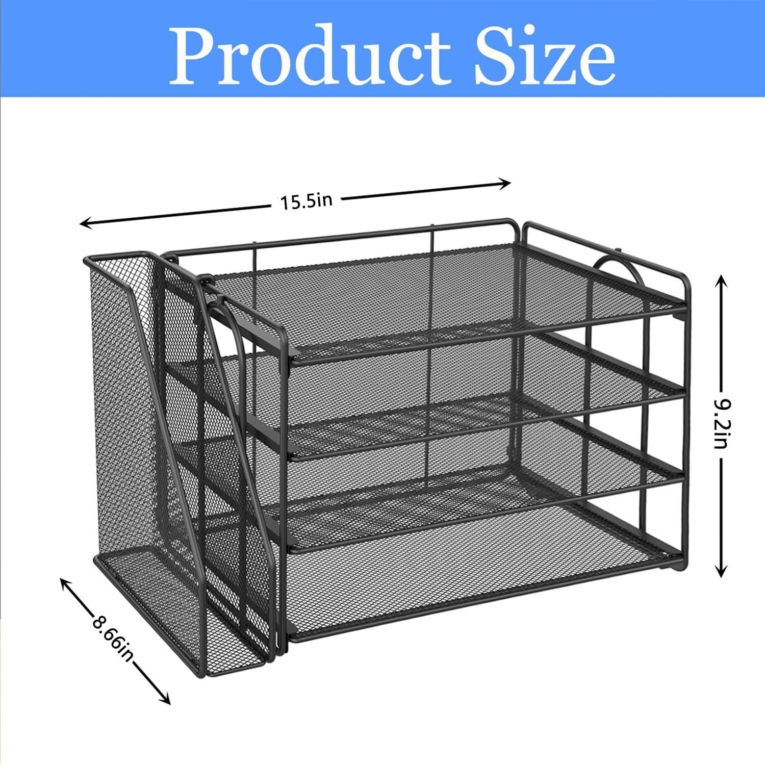 4-Tier Desk Organizer with Magazine Holder | Metal File & Paper Storage