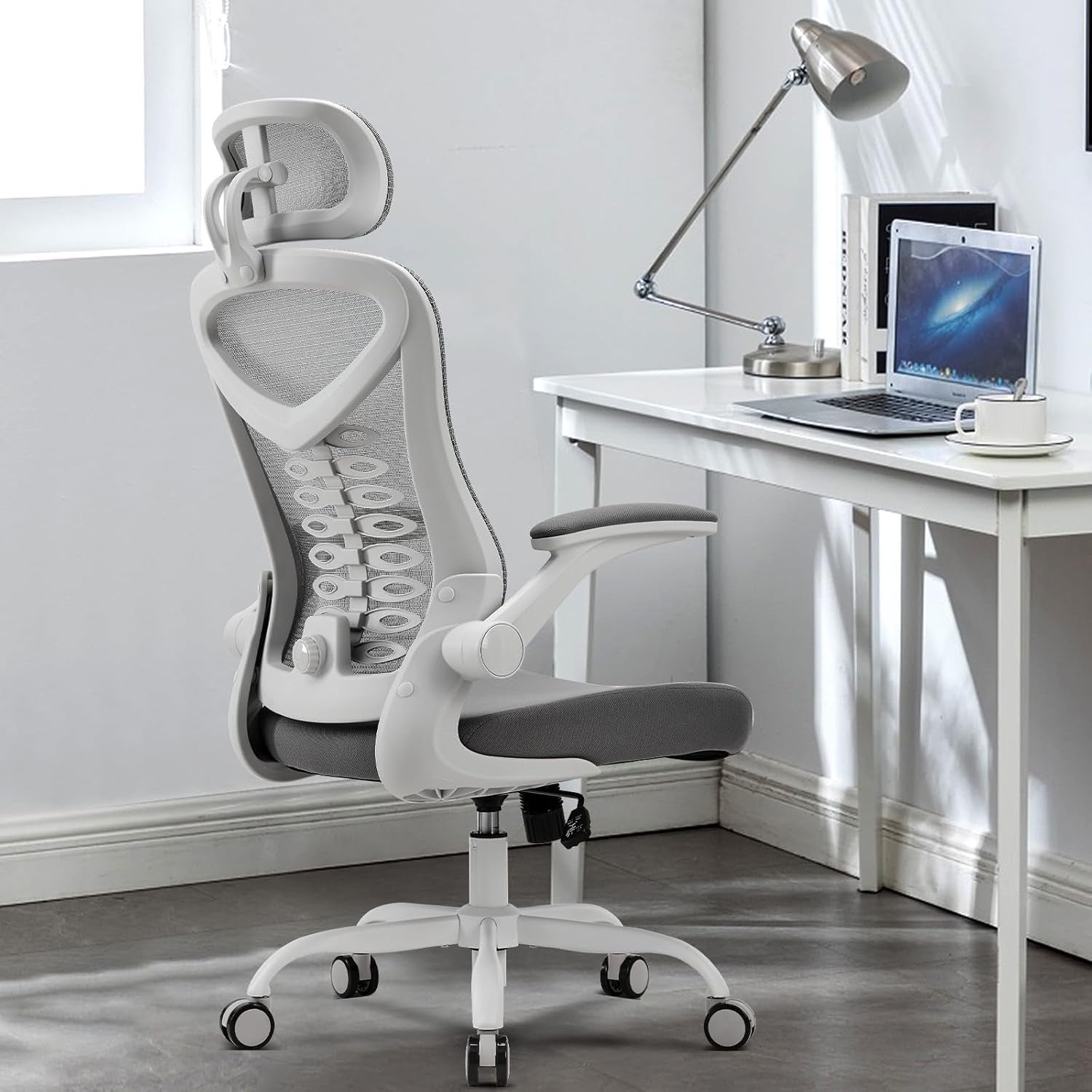 Ergonomic Mesh Office Chair Lumbar Support Reclining Desk Seat White